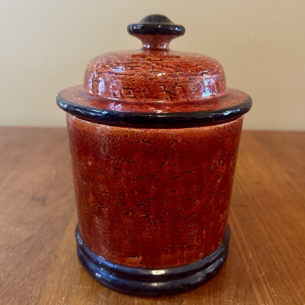 Vintage West German Fat Lava Bubble Pottery Tobacco Jar Canister Red Black MCM.